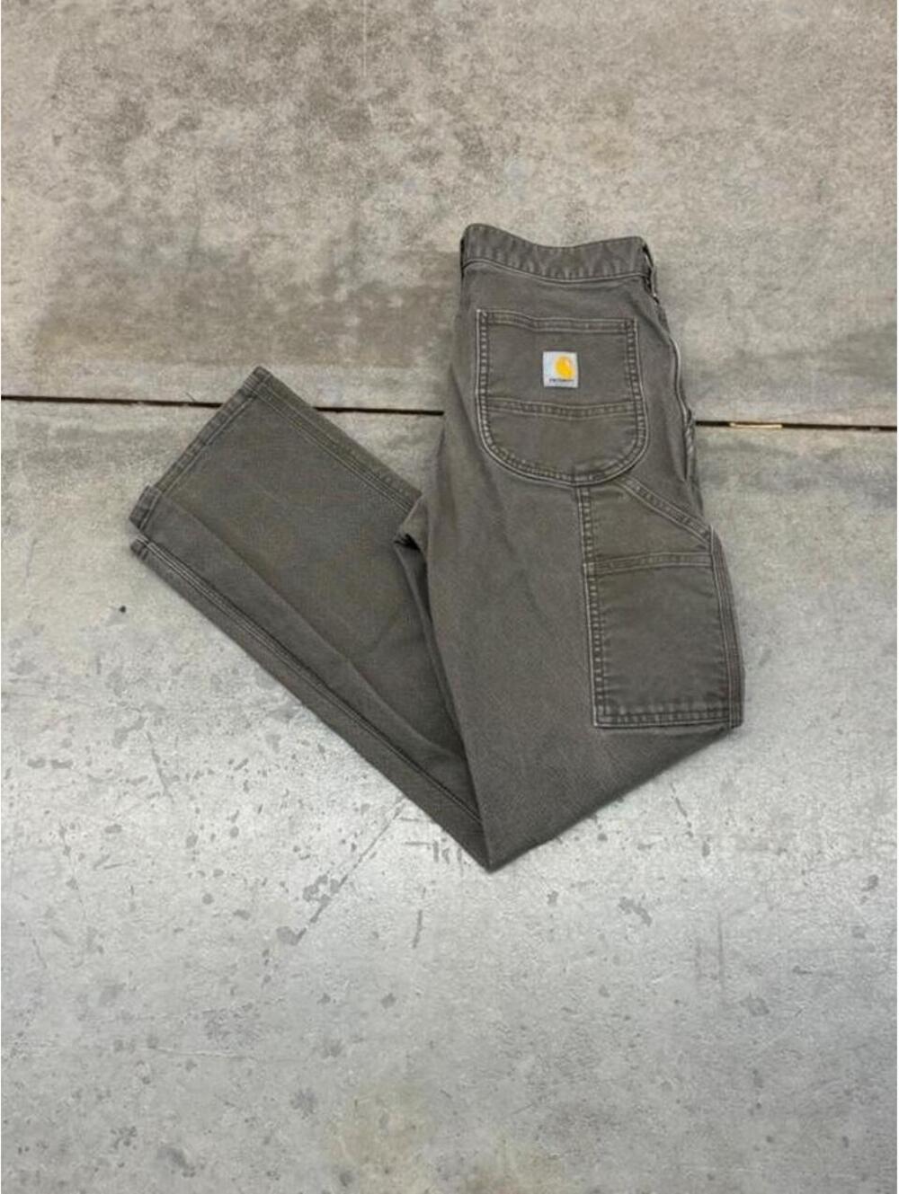 vintage carhartt faded olive green relaxed fit dungaree cargo pants size 28 x 30